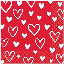 Heart Day Love Red Holiday Valentine's Day Party Paper Beverage Napkins