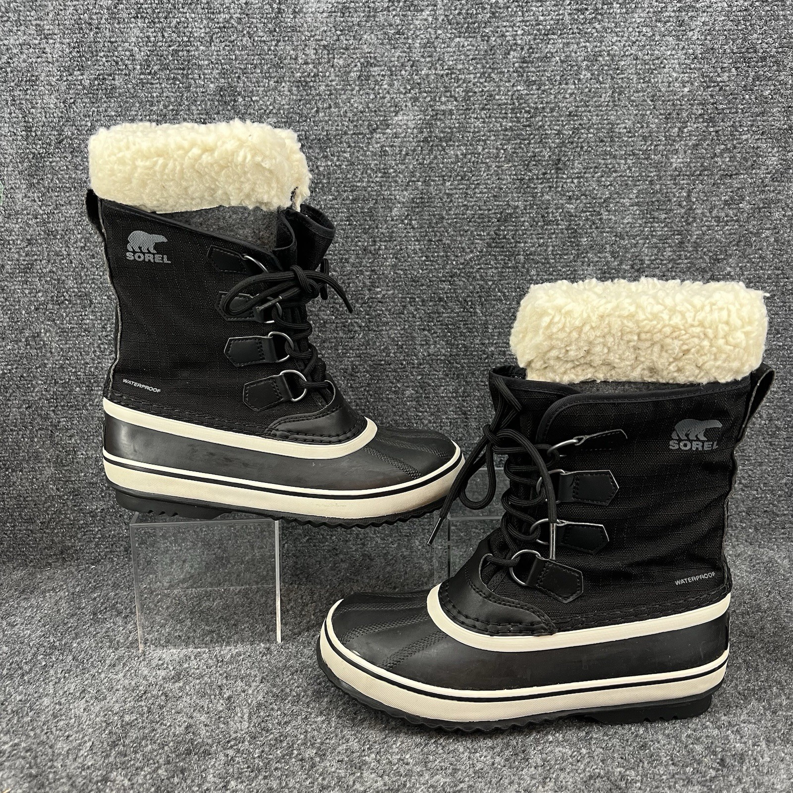 Sorel Women's Winter Carnival Black Stone Duck Snow Boots Size 6.5