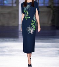 Women Slim Fit Crew Neck Short Sleeve Sequin Embroidery Hip Wrap Princess Dress