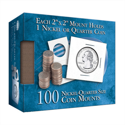 Nickel-Quarter Size 2x2 Coin Mounts Whitman-Cowens Cube of 100 Flips