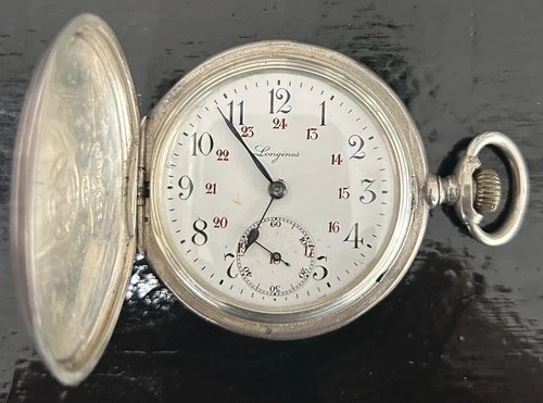 Antique Longines 16S 17j 0.900 Sterling Silver Pocket Watch - 5 Paris Grand Prix
