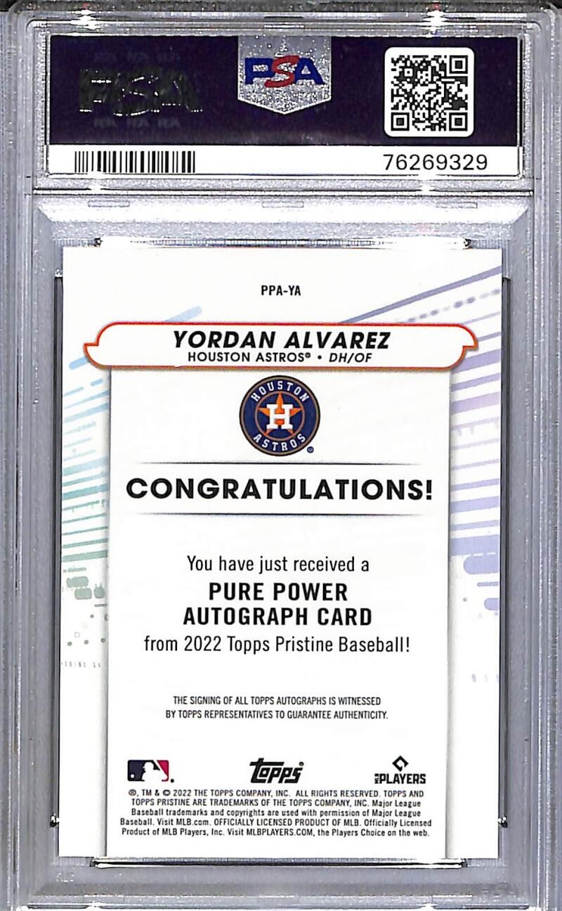2022 Topps Pristine Pure Power #PPA-YA Yordan Alvarez PSA 10 GEM MINT Auto Astro view 2