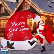 Leyndo Christmas Inflatable 7FT Santa Hat Blow up Yard Outdoor De