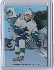 2021-22 UD SP GAME USED TRUE BASE CARD 7/43 QUINN HUGHES #15 VANCOUVER CANUCKS