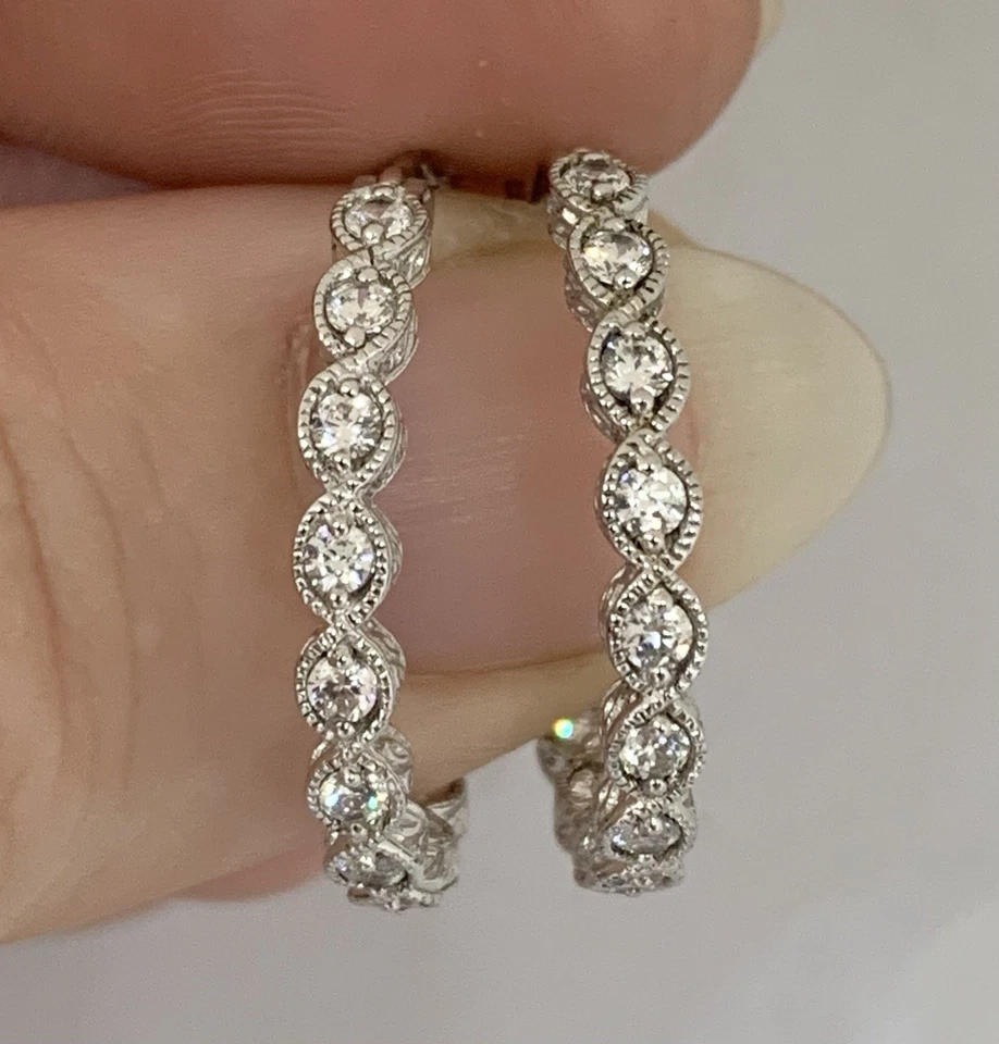 Rare! Tacori 925 Sterling Silver Cz Inside Out 25mm Hoop Earrings - Image 3 of 4
