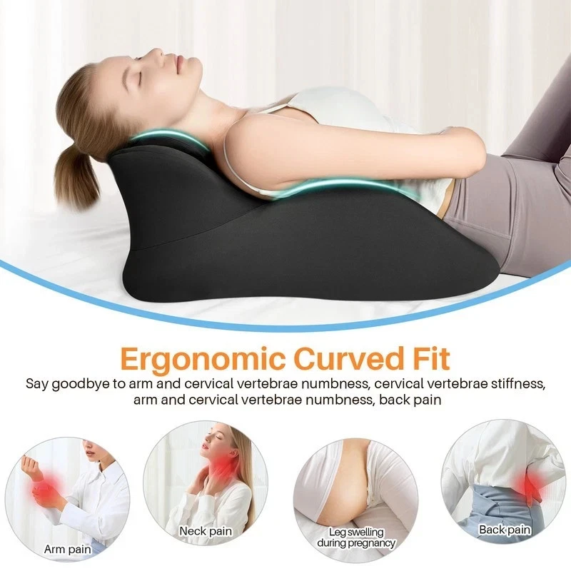 Almohada ergonómica negra propensa a cuña, almohada de cama para dolor de piernas de cuello de tetas Foto 4 de 4