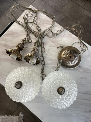 VTG HOLLYWOOD REGENCY MCM UNDERWRITERS LABORATORIES HANGING DOUBLE SWAG LIGHT