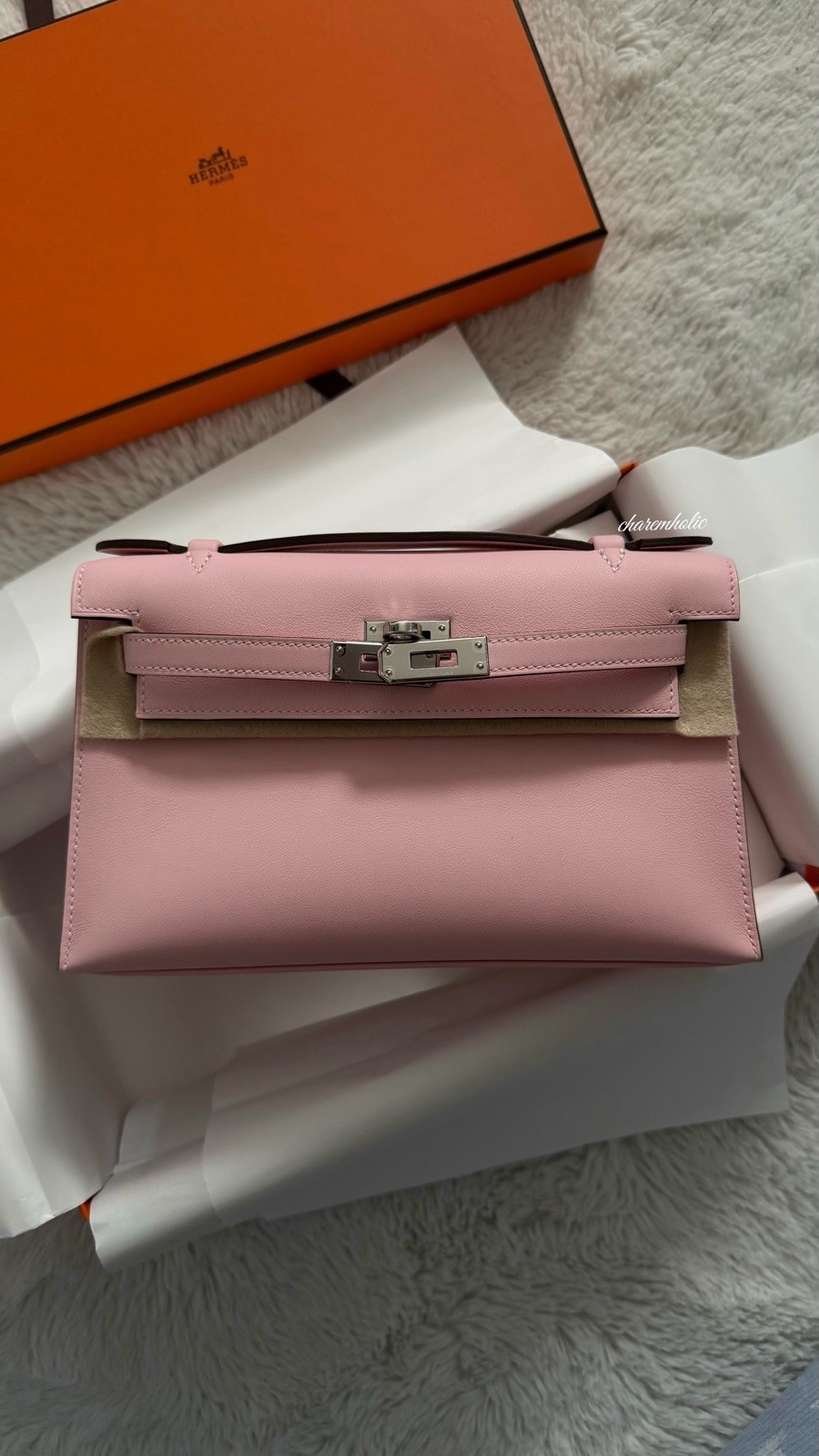 New🩷 Hermes Kelly Pochette Clutch Rose Sakura Swift Leather Bag G Stamp PHW