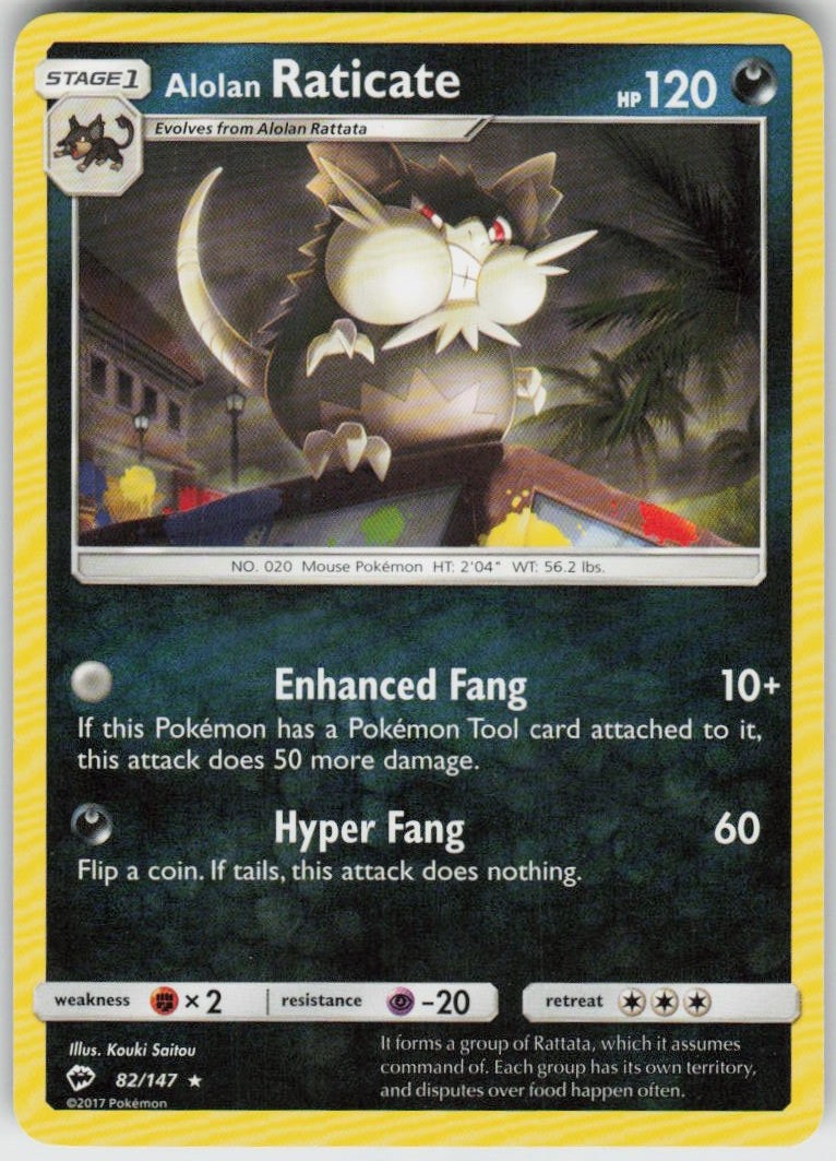 Alolan Raticate 82/147 Rare Burning Shadows Near Mint