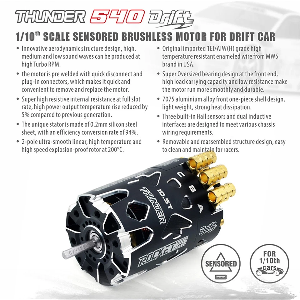 Surpass Hobby Thunder 540 Sensored Brushless Motor 160A ESC Combo for 1/10 Cars - Image 2 of 4