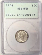 1938 P Mercury Dime PCGS MS-64 FB OGH Rattler