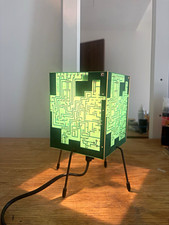 Super Rare Cyberdog Green Circuit Pattern Cube Table Lamp, Corded Inline Switch