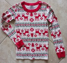 New Hanna Andersson Kids 8 Reindeer Fair Isle Org Cotton Pajama Top Red Cream