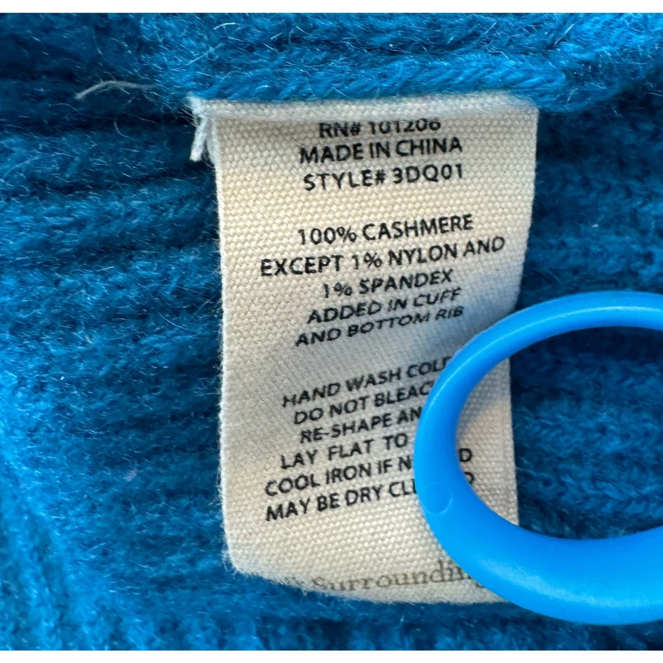 Suéter Soft Surroundings Calanthe Cashmere para mujer pequeño mediano verde azulado capucha cuello Foto 4 de 4