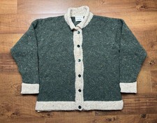 Rossan Knitwear Cardigan Sweater Mens L Green Donegal 100% Wool Made In Ireland