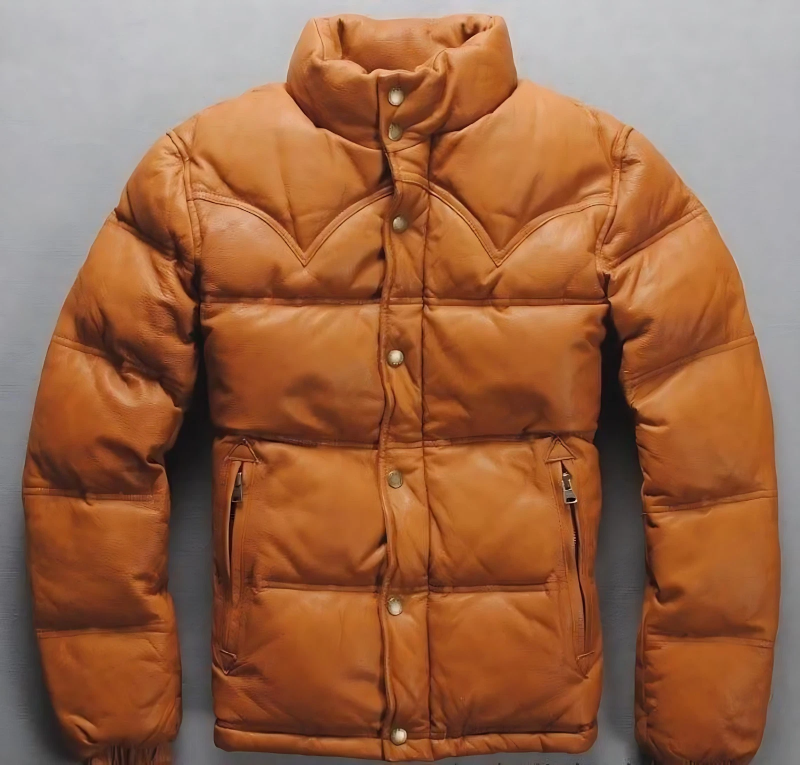 Men’s Handmade Brown Lambskin Leather Puffer Jacket | Quilted Warm Winter Coat