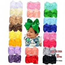 6" Baby Headband Bows, Soft Nylon Hairbands Cute Big Bow Super White 20Colors