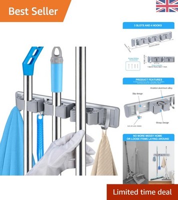 Rutschfester Besenmopphalter mit 3 Schlitzen & 4 Haken - Perfekt für Küche & Garage