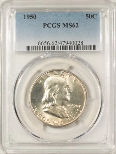 1950 FRANKLIN HALF DOLLAR - PCGS MS-62, WHITE!