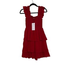 Byinns Ruby Red Mini Dress Elastic NWT Size S Square Neck Ruffles Coquette Party