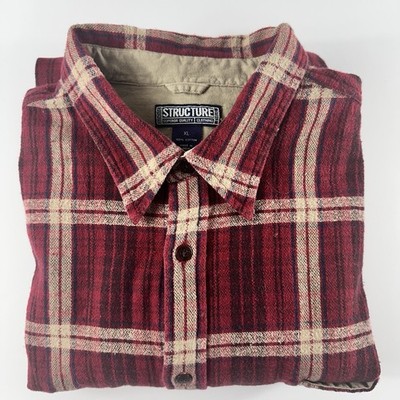 Vintage Structure Mens XL Heavyweight Flannel Shirt Red 90 s Grunge Oversized