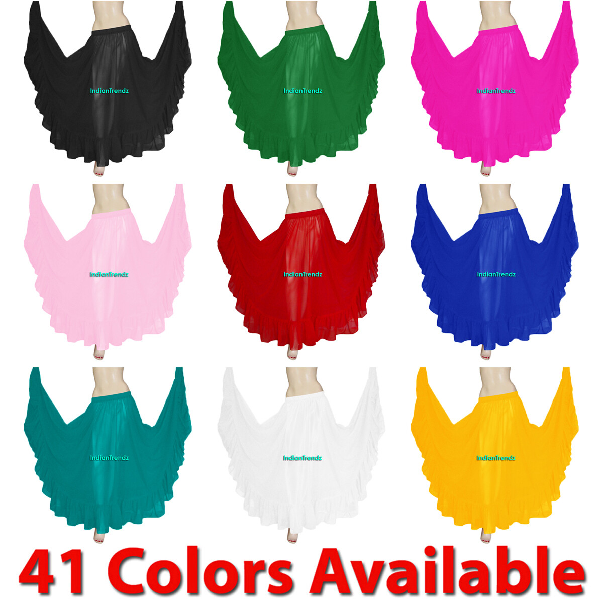 Flamenco Skirt with Chiffon Ruffle Border for Belly Dance and Tribal Costume 12 Yard-image