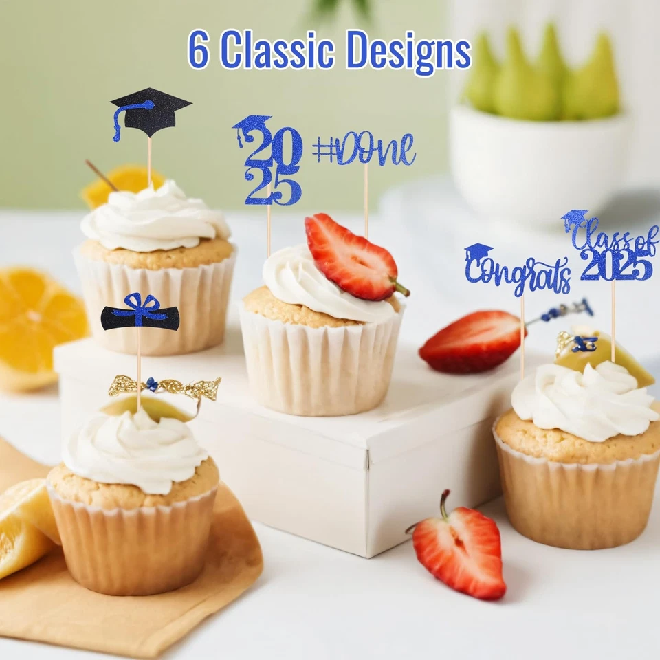 STARSIDE Toppers para Pasteles de Graduación, PACK 48 Cupcakes Toppers, Azul y Negro Graduado... Foto 4 de 4