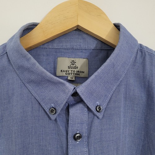 Mens TAYLOR & WRIGHT Shirt Blue Neck 18 Short Sleeved Cotton Oxford Easy Iron - Picture 3 of 8