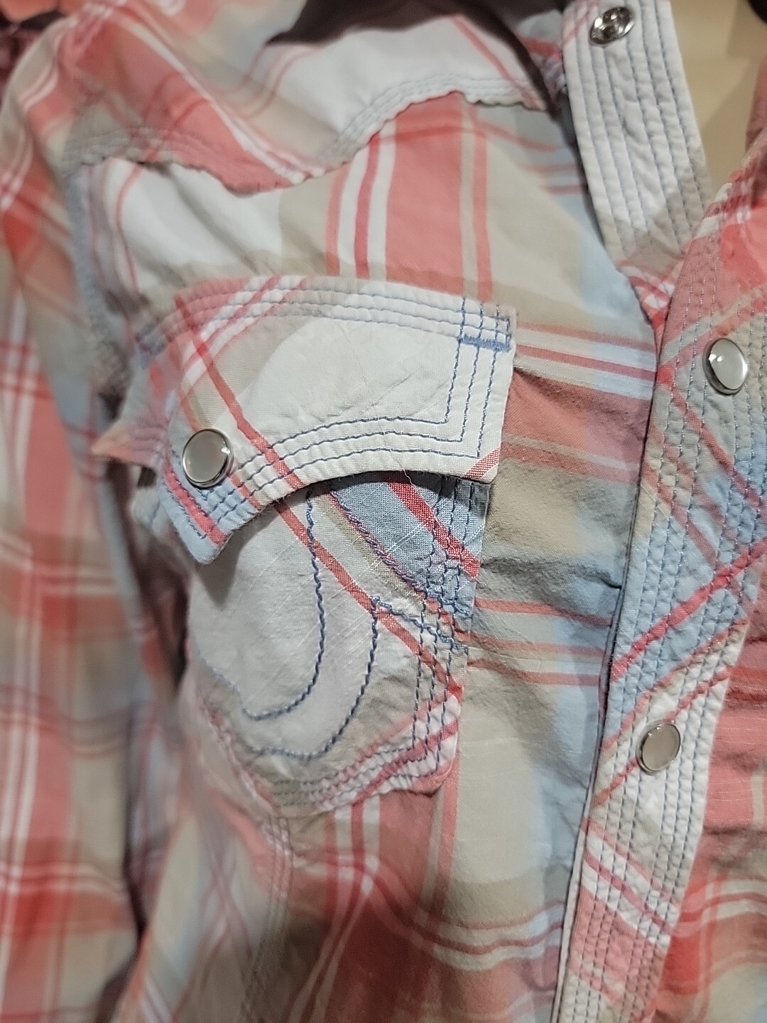 True Religion Western Pearl Snap Button Down LS Size M Women's Plaid Shirt #C thumbnail 4