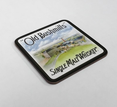 Old Bushmills Single Malt Whiskey cork backed drinks coaster 100mm x 100mm (sg)