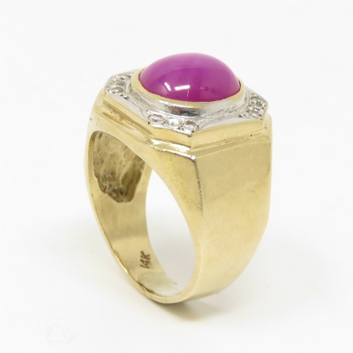 NYJEWEL 14k Two Tone Gold Star Ruby Diamond Signet Ring - Picture 2 of 5