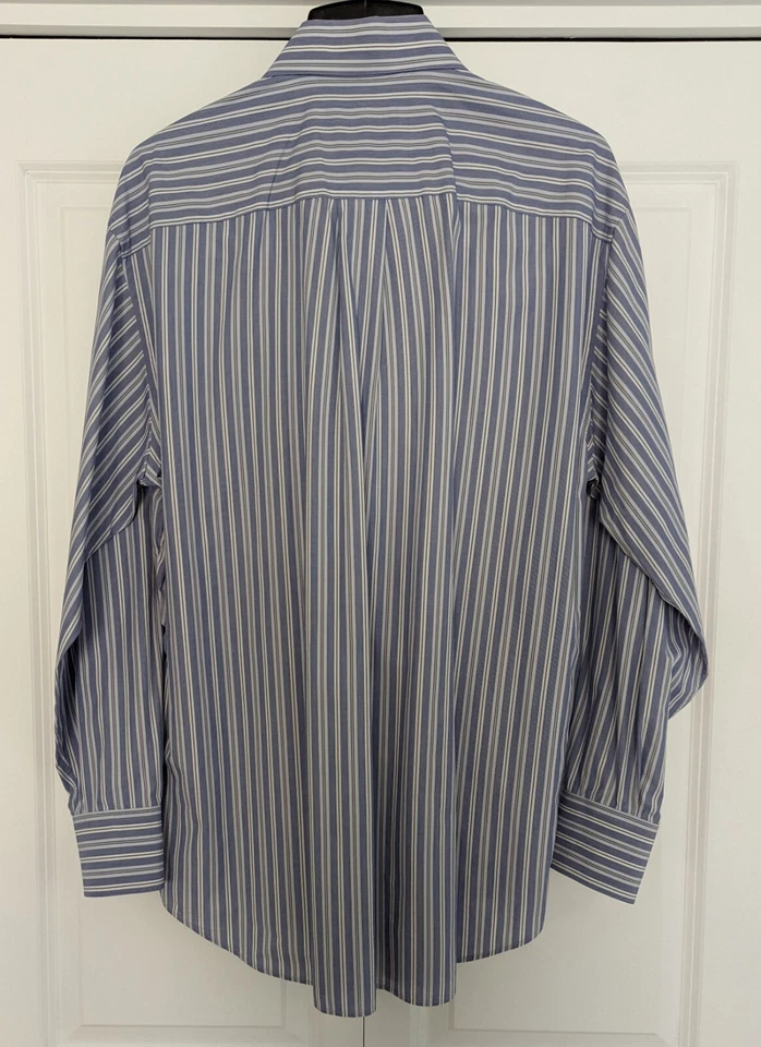 Camisa de vestir a rayas azul/blanco/gris Joseph & Lyman para hombre talla: 16 1/2" 34/35" Foto 2 de 4