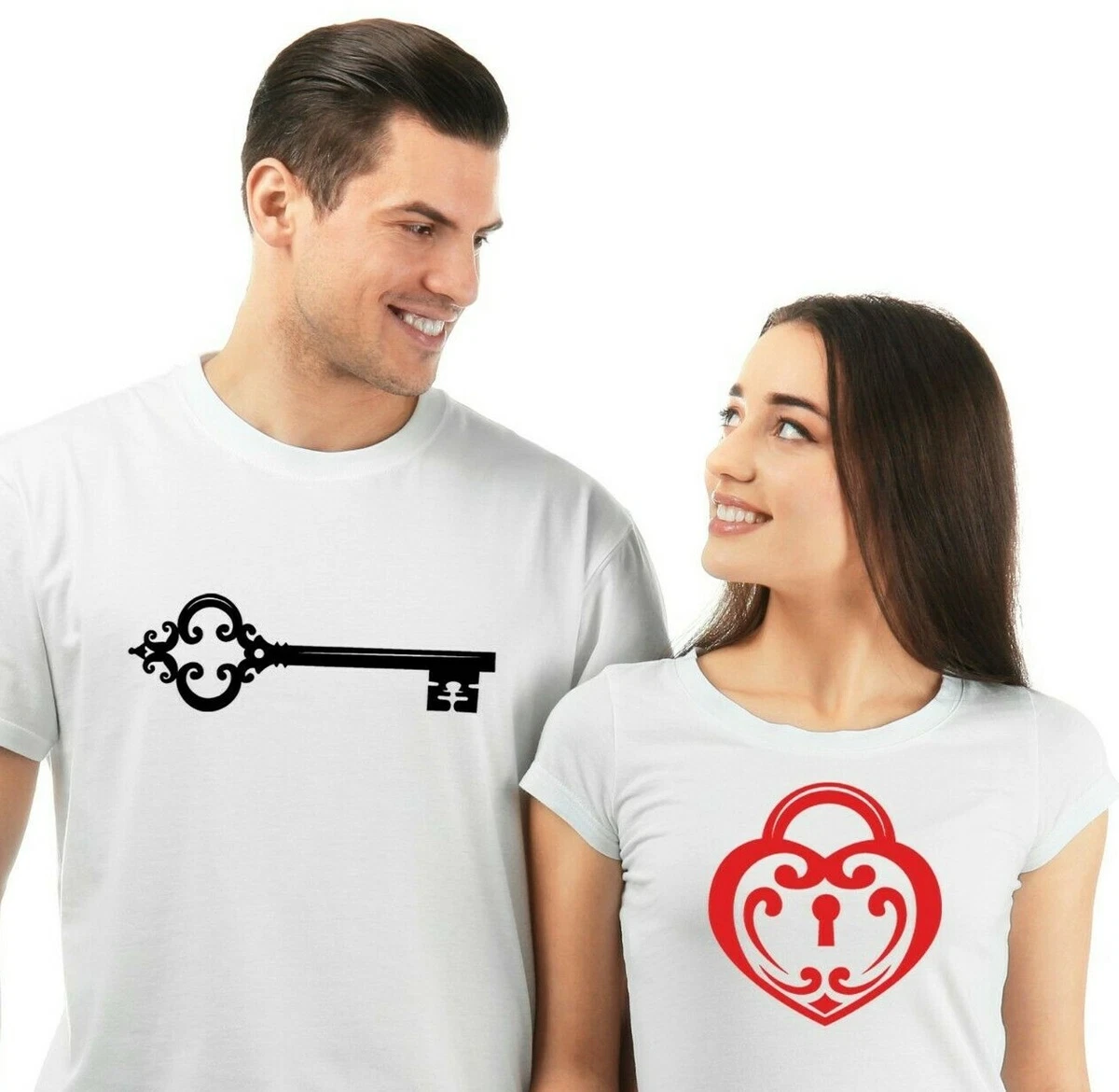 T-shirt di coppia lui e lei I love this girl / boy con stampa argento,  idea regalo per San Valentino!