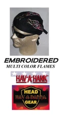 MULTI COLOR FLAMES Tribal EMBROIDERED FITTED BANDANA w/TIES Doo Do Rag Skull Cap