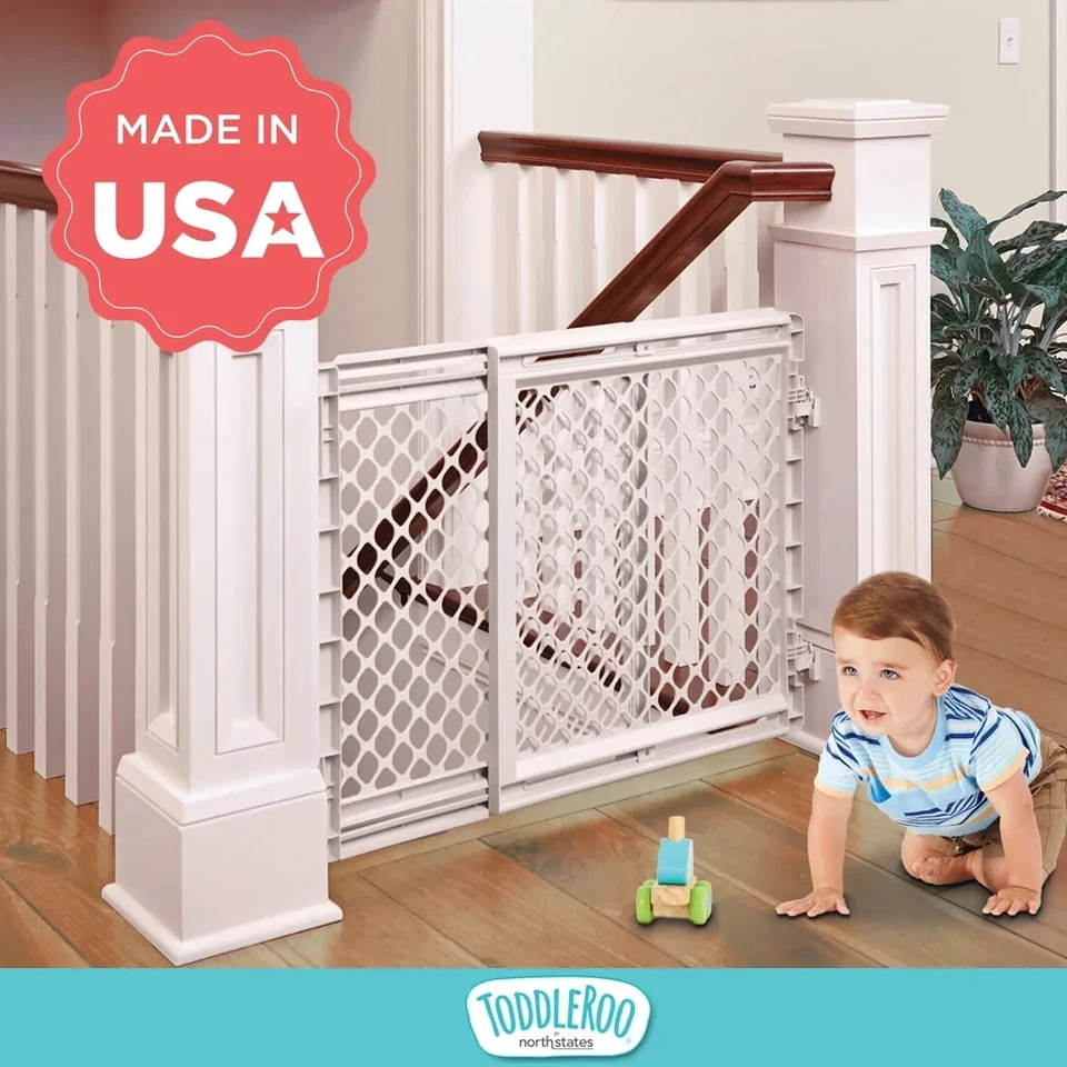Безопасные ворота для безопасности ребенка Toddleroo от North States 27–41 дюйм лестница, мягкие белые P - Изображение 3 из 4