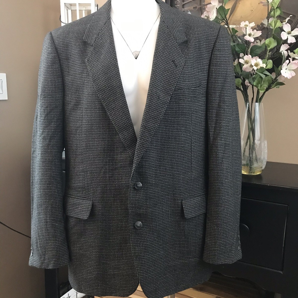 Hardy Amies London Mens 2 Button Sport Coat Sz XL 48 Black Gray 