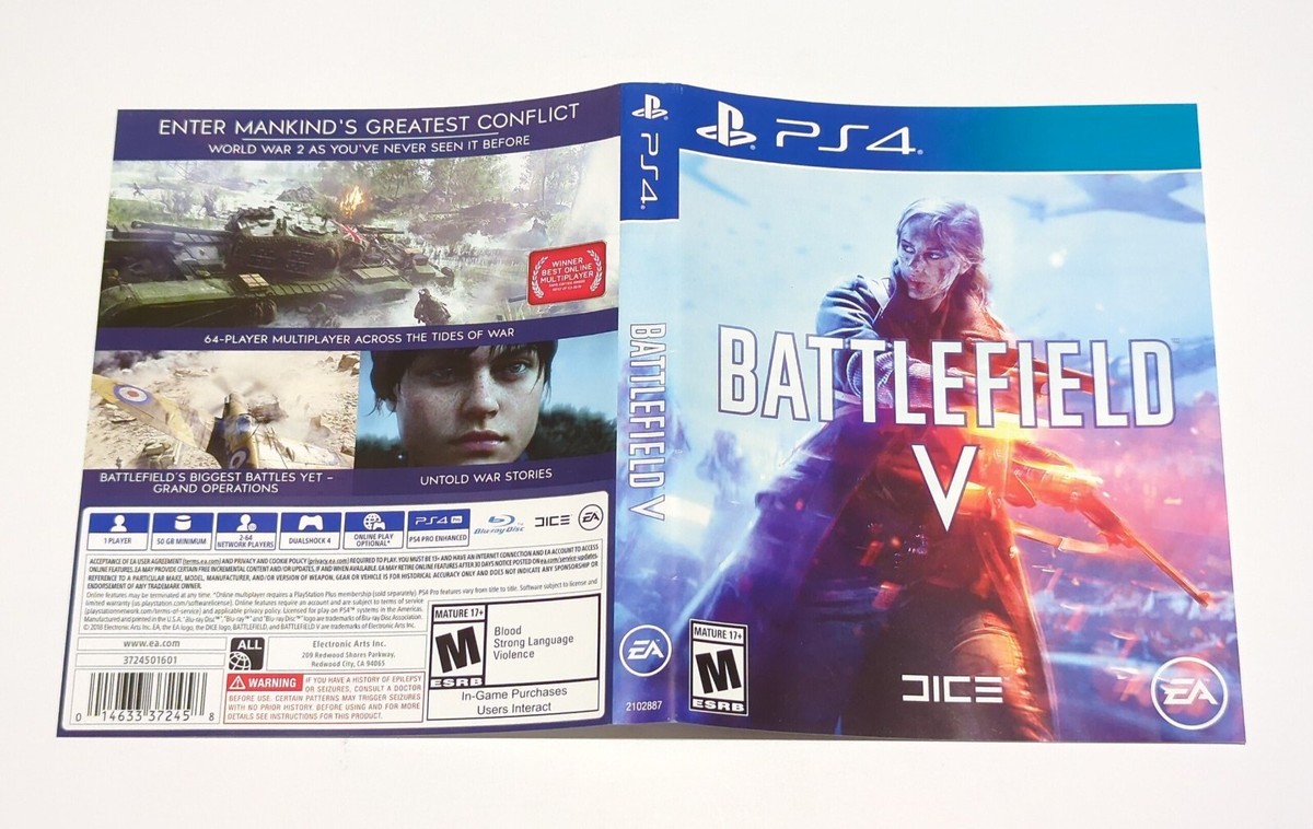 BattleField V Playstation 4 PS4 Authentic Box Art Insert