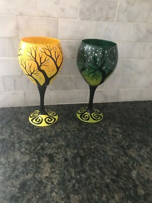 Verres à Vin Artisanaux Rebecca Suriano – Peints à La Main – Motif Arbres