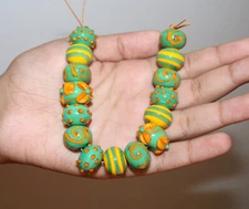 5 Strands 18mm Fancy Green Glass Beads for fashion jewelry, Handmade glass beads