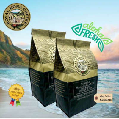  2 VALUE BAG 40 oz. Royal Kona Coffee VANILLA MACADAMIA NUT10% Kona Blend -