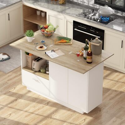 Sideboard Kitchen Island Storage Cabinet Extendable Table Bar Brown White Glam