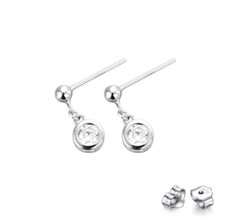 Sterling Silver CZ Cubic Zirconia Stones 6mm Round Dangle Stud Earrings PE41