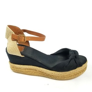 Tory-Burch-Knotted-Bow-Wedge-Espadrilles-Platform-Sandals-Black-Royal-Tan-Sz-7