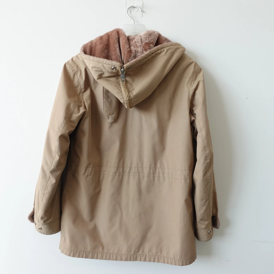 Tan Chore Jacket Men Large  Sherpa Fur Hooded MIGHTY MAC Gloucester Faux VTG USA - Image 2 of 4