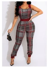 Sexy Sleeveless Plaid Jumpsuit
