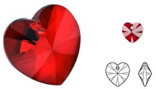 Drop, 4 Swarovski Faceted Xilion Siam Red 10x10mm Heart Crystal Pendants 6228 