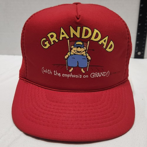 Vtg Granddad (with the emphasis on GRAND) Snapback Hat Red Designer Pro Grandpa - 第 1/9 張圖片
