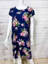 Xinyanuo Womens Shift Belted Dress Size L Blue Floral Short Sleeve