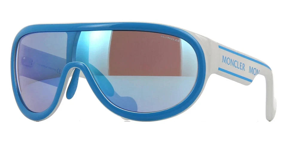 Moncler ML0106 84X Blanco y Azul Lente Espejo Plástico Envolvente Protector Gafas de Sol 0106