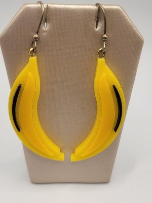 Authentic PRADA Earrings Resin Yellow Banana Dangle Drops French Hook Closures